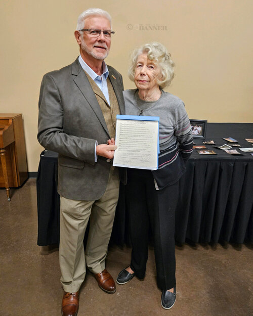 Harriet Wilson (right) celebrated her 90th birthday. She was presented with a mayoral proclamation from Gleason Mayor Charles Anderson (left).