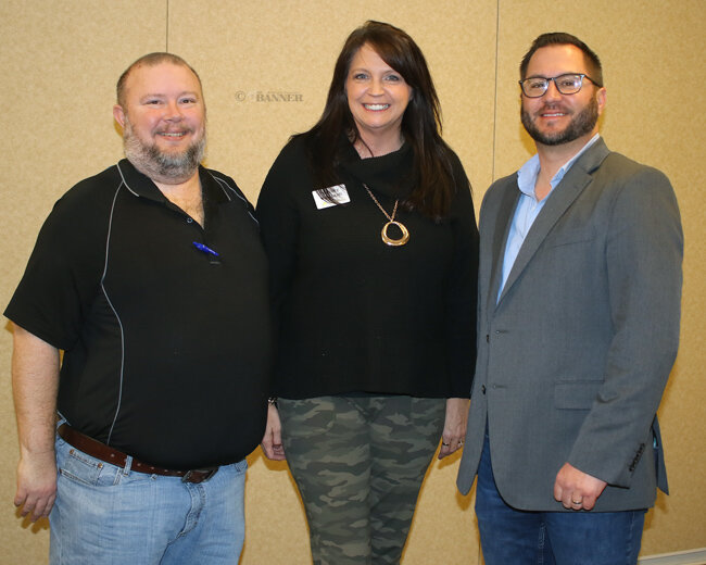 McKenzie Rotary President Jason Martin, Vice-President Christy Williams, and WTPUD Manager Brent Dillahunty at the January 23 meeting of the McKenzie Rotary Club.