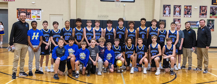 Huntingdon Middle School Mustangs win the state basketball championship for second year in a row.
