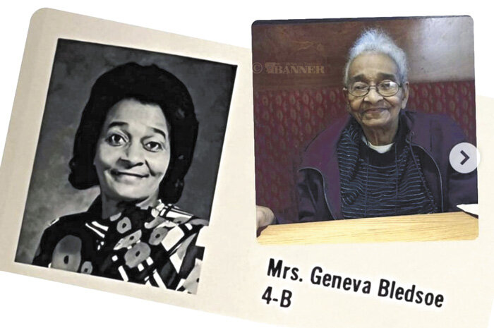 Geneva Bledsoe’s photo when she was a teacher at McKenzie Elementary School along with a recent photo.