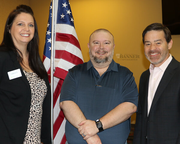 (L to R): Christy Williams, Rotary President Jason R. Martin and Titans Announcer Mike Keith.