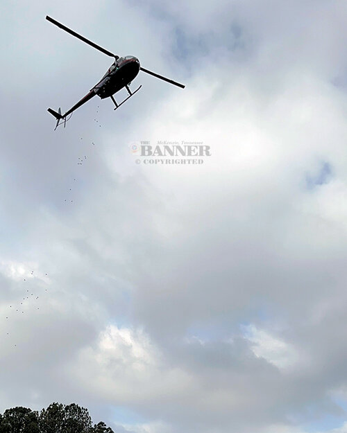 Approximately 2,000 of the eggs were dropped from a helicopter as the eager hunters of eggs awaited their turn.