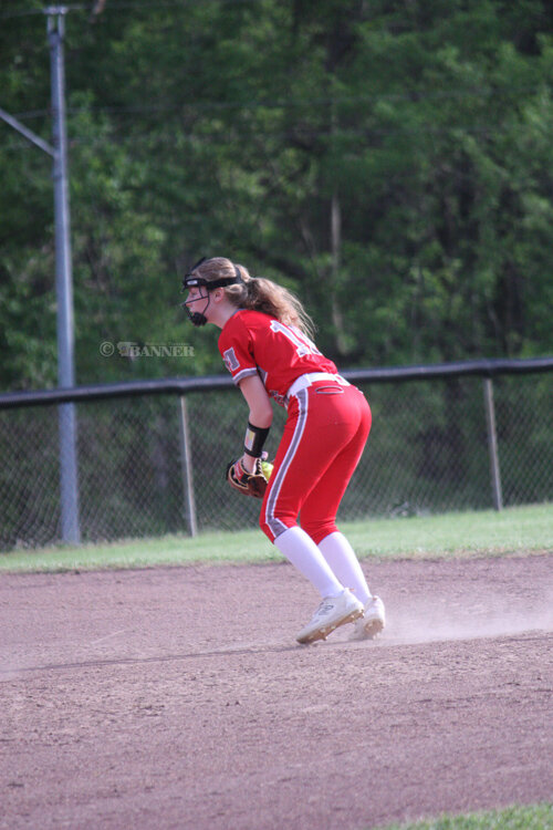 Morgan Little fielding a ball against the Bruceton Lady Lions.