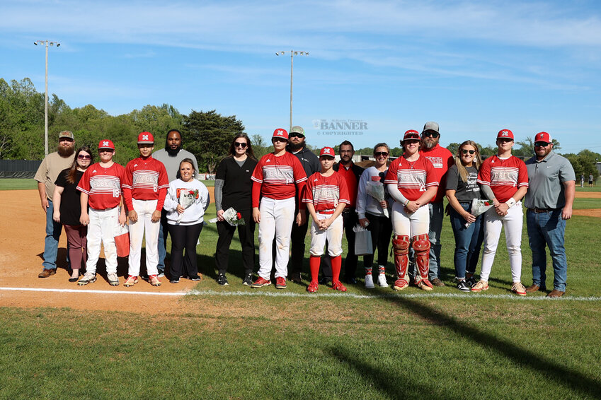 (L to R): Dylan Barton and parents, Nick and Chasidy; Malaki Harris and parents, Cornelius and Megan; Hunter Winstead and parents, Austin and Keliea; Alex Hughes and dad, Chris; Maddox Sheill and parents, Taylor and Cammy Estes; and Cooper Davidson and parents, Johnathan and Lesley Davidson.