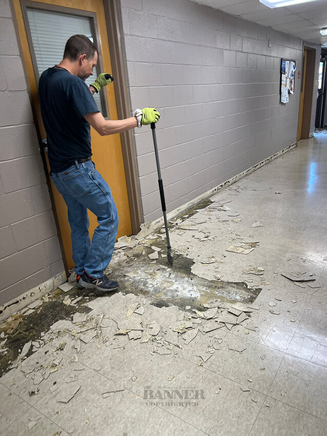 The old tile flooring at the Carroll County Complex is being removed as part of recent renovations.