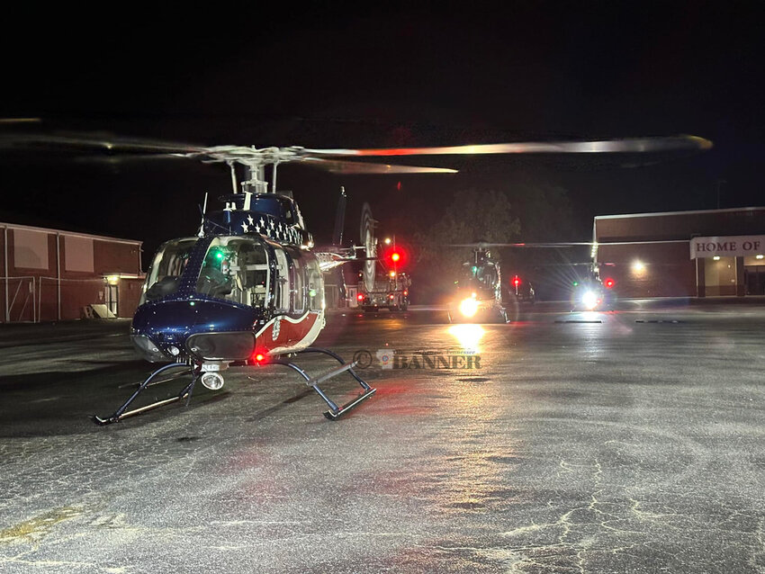 Multiple aircraft on scene following a deadly two-vehicle wreck on Clarksburg Road at 11:21 p.m. on Monday. Aircraft reponding: AE 123, AE 159, AE 141, AE 37, AE 31 and Several Vanderbilt Aircraft.  Photo courtesy of Air Evac - Henry County, TN