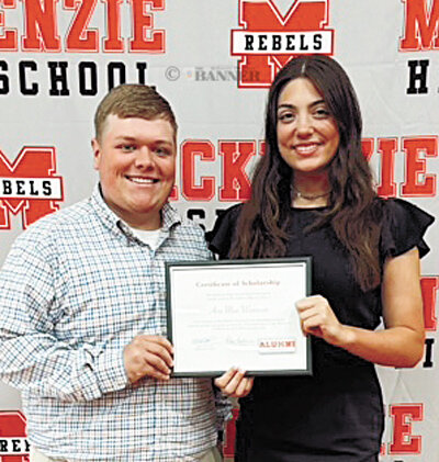 Pictured with Ava Mae is MHSAA Vice President Drew Beeler (MHS Class of 2020), who presented her with the award during Awards Day at MHS on May 10.