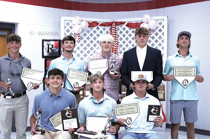 Baseball Award Winners (L to R) Front Row: Tate Surber, Jake Cassidy and Lane Anderson. Back Row: Cole Brown, Hayden Garrett, Fletcher Holt, Craegan Travis and Gage Crosland.