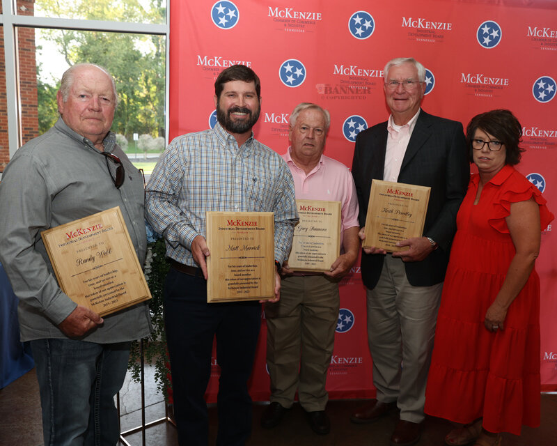 Four Former Industrial Board Members Honored — Randy Webb, Matt Merrick, Gary Simmons and Keith Priestley were honored with a plaque for their service. Executive Director Monica Heath presented the plaques.
