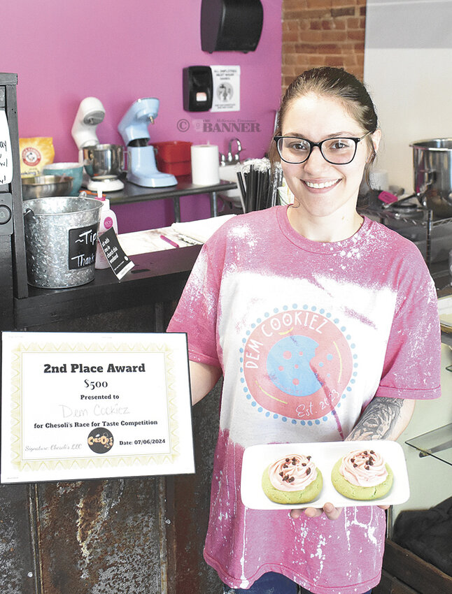 Dem Cookiez owner Lacey Prater displays the watermelon cookies that earned Second Place and $500 at the Chesoli’s Race for Taste Competition in Huntingdon on July 6.