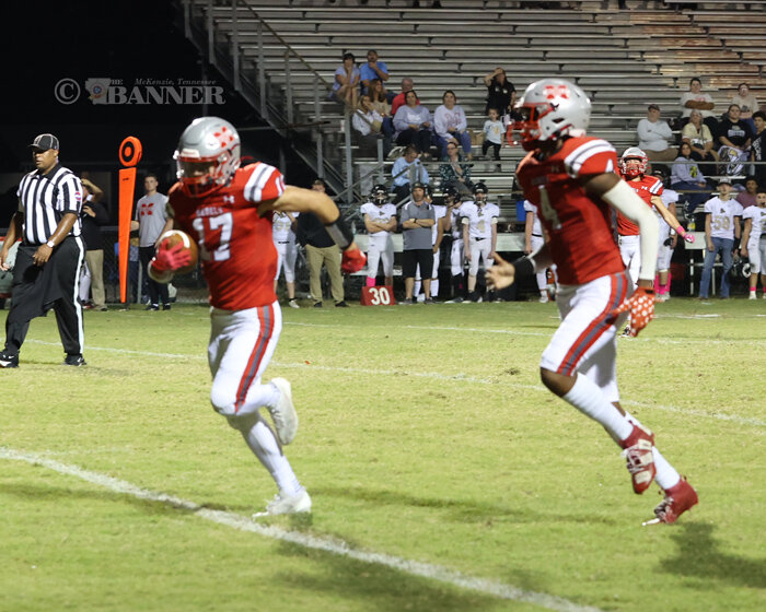 Rebel Guillermo Hickman returns an interception 30 yards for a touchdown.