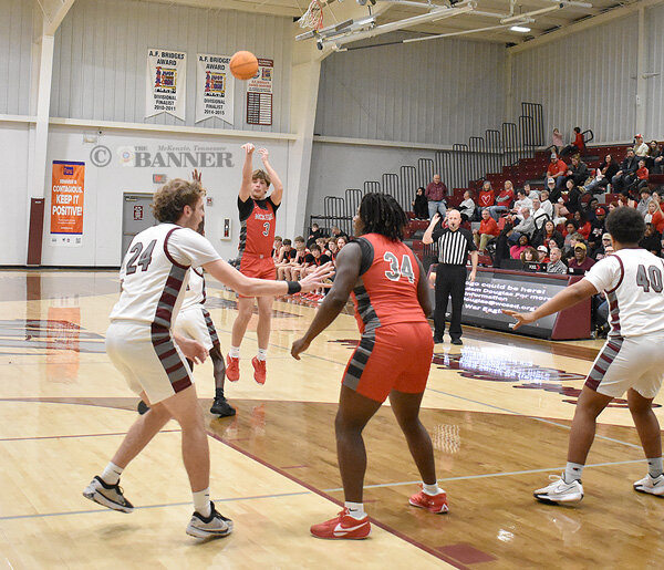 Rebel Cole Brown drains one of his four three-pointers.