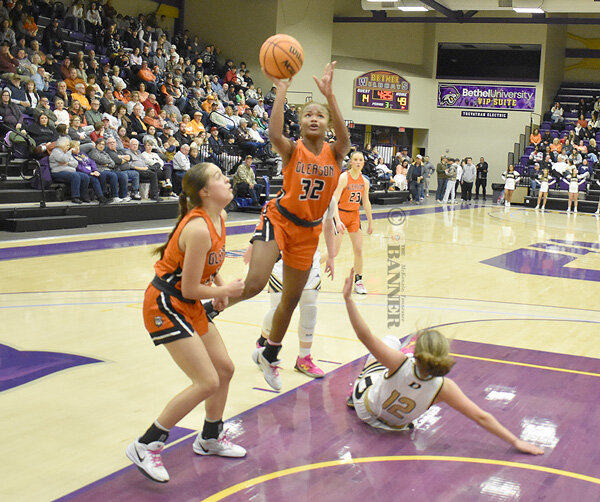 Lady Bulldog Ahmyre Allen hits an off-balance shot in the paint.