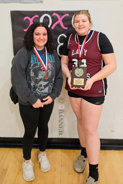 District award winners from Carroll County: Clarksburg’s Maleigha Abdallah (left) and West Carroll’s Hailey Mitchell. Not present are Clarksburg’s Sam Segraves and Libby Autry. Abdallah, Segraves and Autry were named All-Academic. Segraves was All-District and Mitchell was All-Tournament.