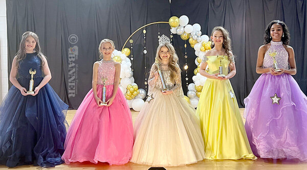 Miss West Carroll Elementary School Royalty (L to R): Second Maid Ally Clarke, First Maid Raelynn Maples, Queen Abigail Hays, Third Maid Maddie Martin and Fourth Maid Camilla Jenkins. Not pictured is Miss Congeniality Norah Reynolds.