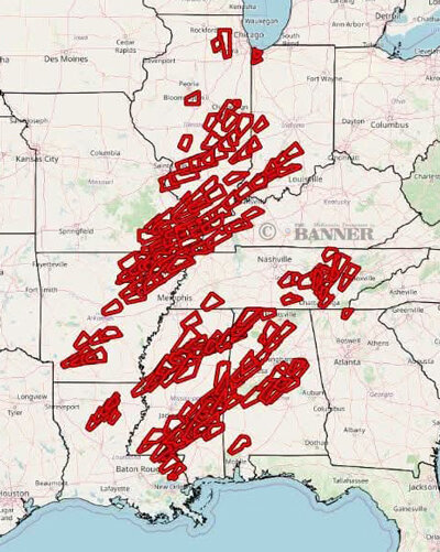 For the most part, West Tennessee was spared from the destruction on Friday and Saturday as indicated in this map provided by WBBJ of the storm tracks.