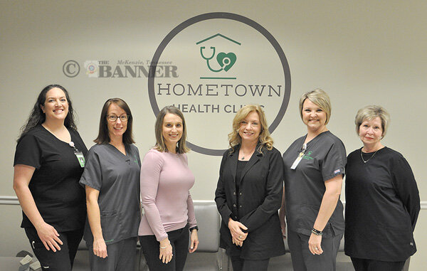 Hometown Health Clinic associates (L to R): Holly Arnold, PA-C; Candi Lowe, administration; Amy Smith, PA-C; Angela Hacker, Quality and Revenue Cycle Director; Ellen Pruitt, marketing director; and Tammy Etheridge, COO.
