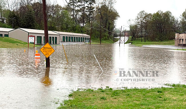 South Main Street in McKenzie, in front of Block City Pizza, from the recent flooding.