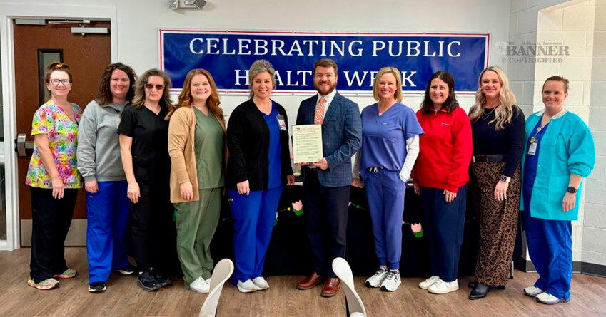 (L to R): Teressia Tidwell, Brittany Smith, Virginia Douglas, Allison Hargrove, Cami Furr, Mayor Joseph Butler, Dr. Valerie Allen, Emily Rushing, Megan Webb, and Lindsey Box-Rotger.