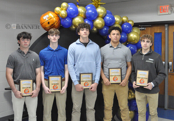 Mustang award winners (L to R): Hayes Eubanks, EJ Lewis, Braylin Dearmon, Bryson Whiteside and Caleb Ezell. Not pictured is Kenton Smith.