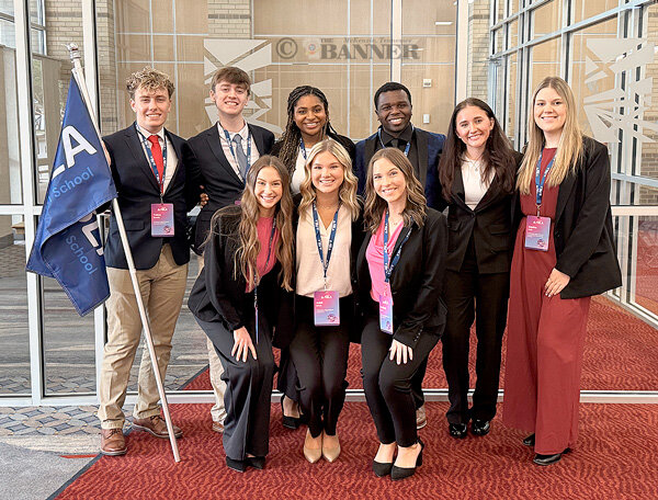 McKenzie High School FBLA state competitors (L to R) Front Row: Olivia Pate, Addi Davis and Carleigh Lunn. Back Row: Tobey Brooks, Brody Berryhill, Aleecia Williams, Carlton Townes, Gracie Aird and Sophie Cole.