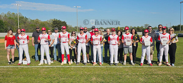 MMS eighth grade baseball players, joined by family members (L to R): Sammy Willen, Bryson Smith, Tucker Redmond, Dawson Reeder, Parker Ross, Brin Murray, Cayden Gordon, Brayden Mort and Hudson Garrett.