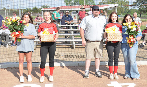 Lady Rebel seniors (L to R): Ady Freeman with mother Angie Freeman and Aubrey Jackson with parents Brady and Heather Jackson.