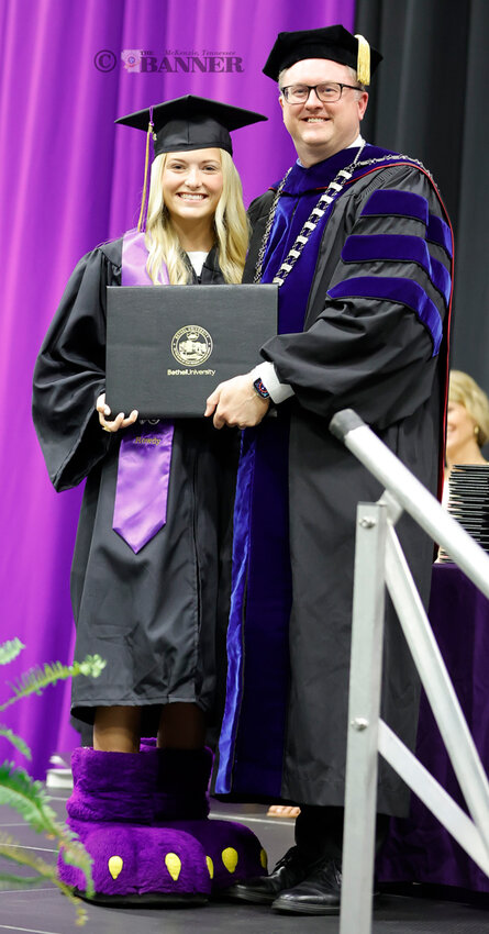 Allie Chappell from McKenzie graduated with a Bachelor of Science degree in Education. Allie wears the feet of Rowdy, the school mascot. Allie secretly served as the Wildcat mascot.