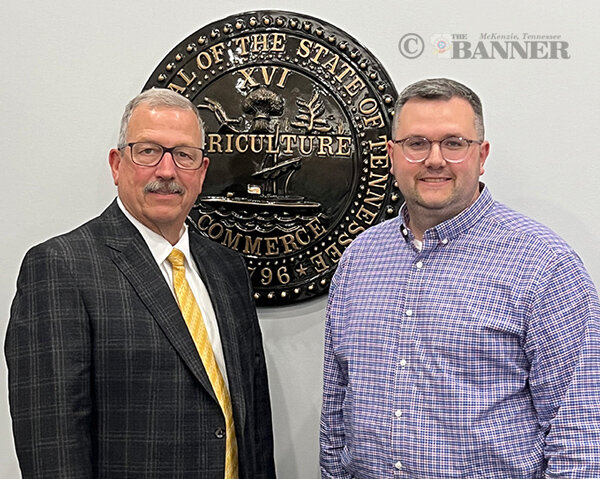 Hansel McCadams (left) is welcomed as McKenzie City Judge by Mayor Ryan Griffin (right).