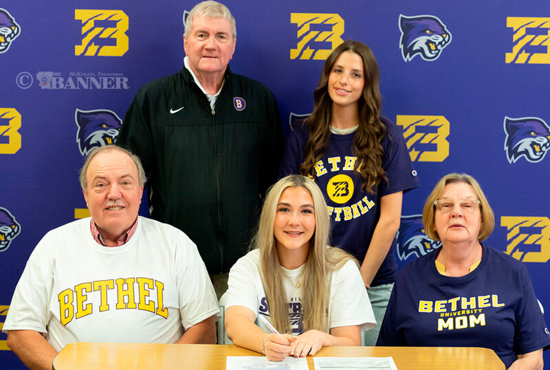 Pictured (L to R) Front Row: Mark Cary, Bailey Cary and Joyce Cary. Back Row: BU AD Dave McCulley and Claire Jones.