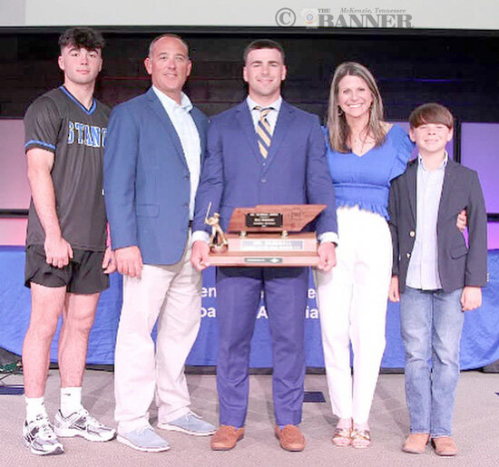 Huntingdon’s Gray Eubanks was named Mr. Baseball for Class 2A in the state of Tennessee this past week. Pictured with Gray are (L to R) brother Hayes Eubanks, father Alan Eubanks, mother Kelly Eubanks and brother Mac Eubanks.