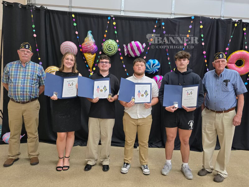 (L to R) Perry Cook Post Adjutant, Sara Smith - Citizenship, Trevor Boyd - Boys State, Ramon Sala - Boys State, Bronson McGinnis - Americanism and Charles Sanders - Post Chaplain. Congratulations to all students. Keep up the good work.