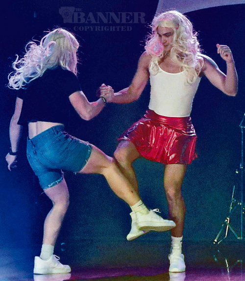White Chicks — Logan Lyles and Will Latimer show their dance moves while dressed as “chicks.”
