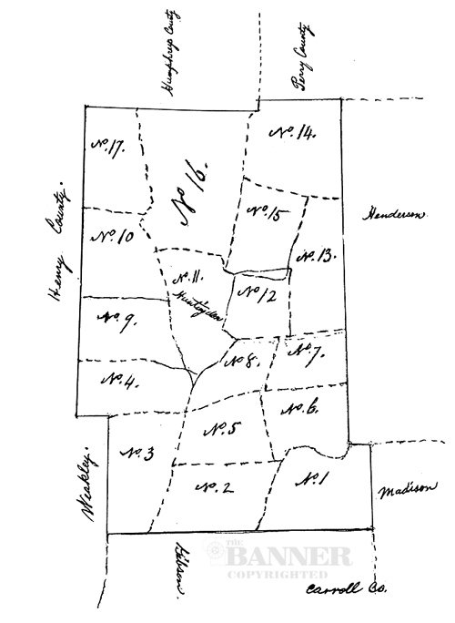 A map of the 17 districts within Carroll County.
