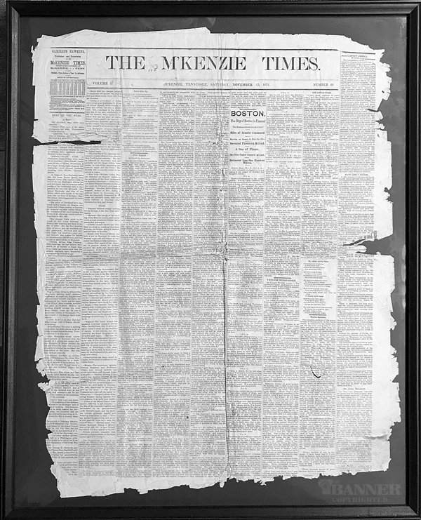 A preserved 49th edition of the McKenzie Times printed in 1872. The McKenzie Times later became The McKenzie Banner.
