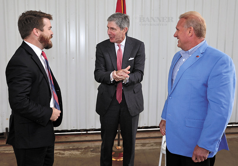 Carroll County Mayor Joseph Butler, ECD Commissioner Bob Rolfe and VP Racing Fuels CEO Alan Cerwick talk following the announcement of a $14.2 million expansion in Carroll County.