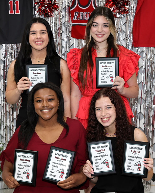 Cheerleader Awards: Best Team Player — Jessica Moore; Awesome Attitude — Ava Jones; Most Spirit — Ava Warman; and Best All Around — Taylor Hall.