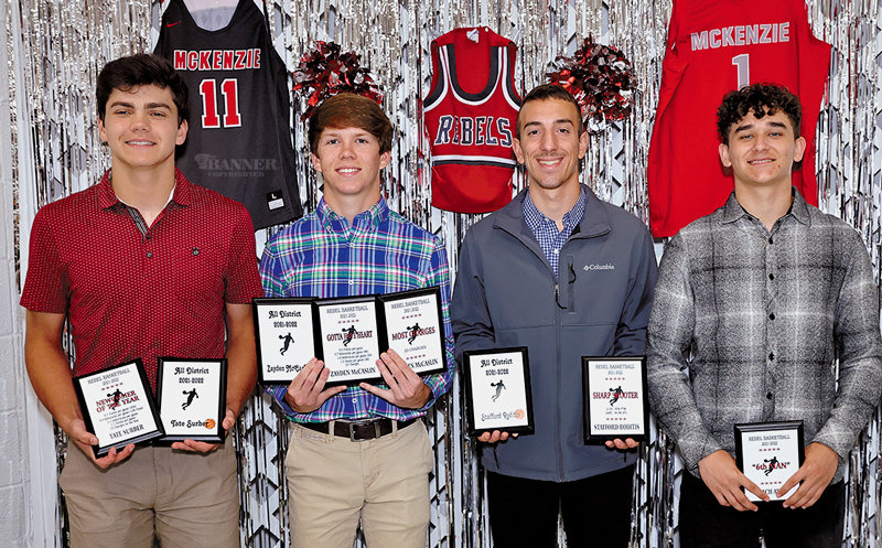 Rebels Award: Newcomer — Tate Surber; Got to Have Heart — Zayden McCaslin; Sharp Shooter — Stafford Roditis; Sixth Man Award — Zach Aird; Push the Floor Award — Marquez Taylor (not pictured); and Mr. Rebel — Bryson Steele (not pictured).
