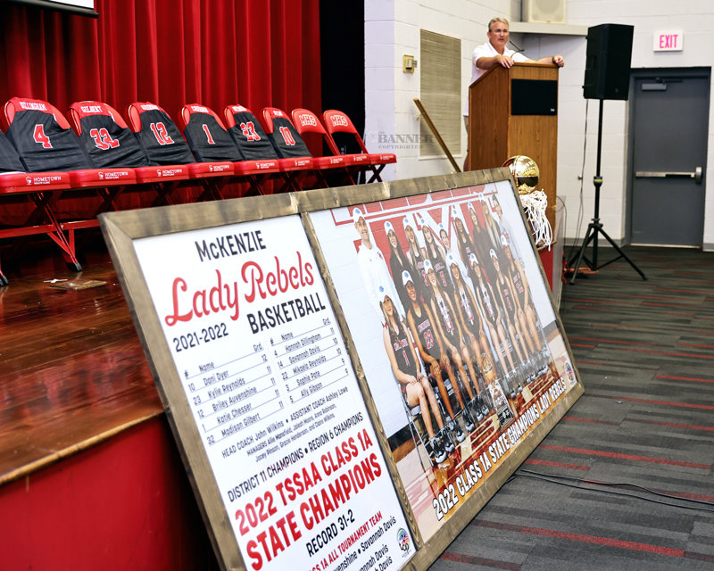 The 2021-22 Lady Rebels’ season will be remembered with a 8-foot x 4-foot photograph along with team roster to be mounted on the gymnasium wall.