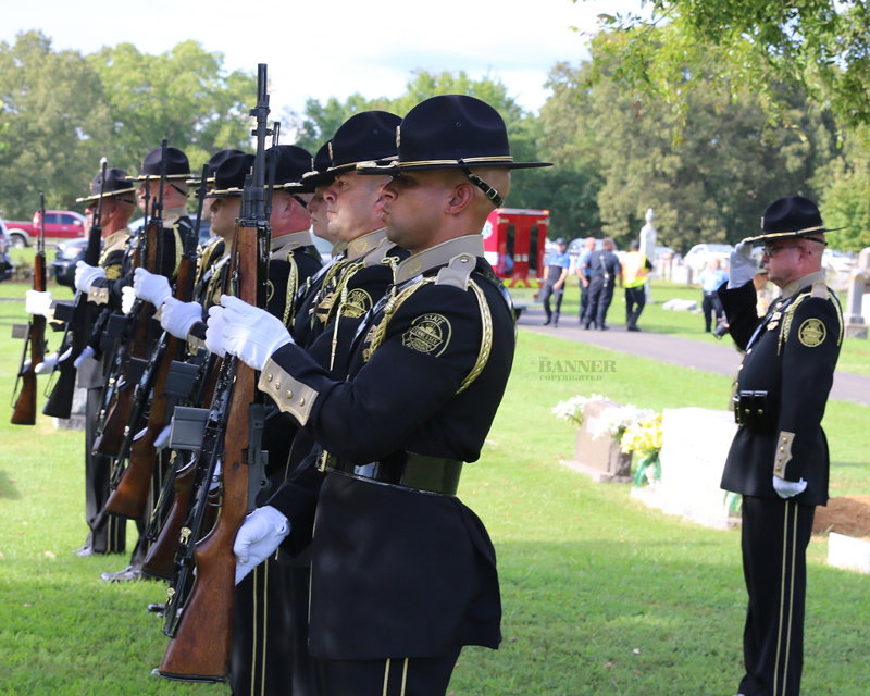 THP officers provided a gun salute during Lee Russell’s funeral.