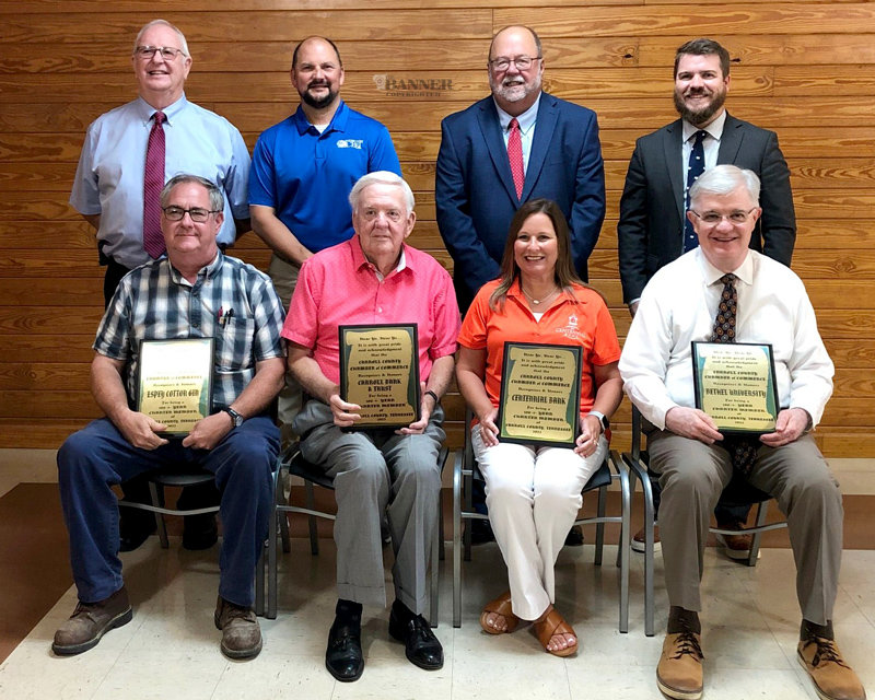 Front Row (L to R): Allen Espey, Billy Tines, Angela Browning, Walter Butler. Back Row (L to R): Phil Williams — McLemoresville Mayor, Michael Cary, Brad Hurley — Carroll Co. Chamber President, Joseph Butler — Carroll County Mayor.