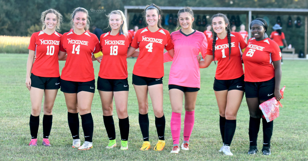 Lady Rebel Seniors include from L to R; Hannah Dillingham (10), Kassidy Brown (14), Caley McCaslin (18), Ashlyn Burnine (4), Katie Chesser, Anna Patel (1) and Phyllis White (26).