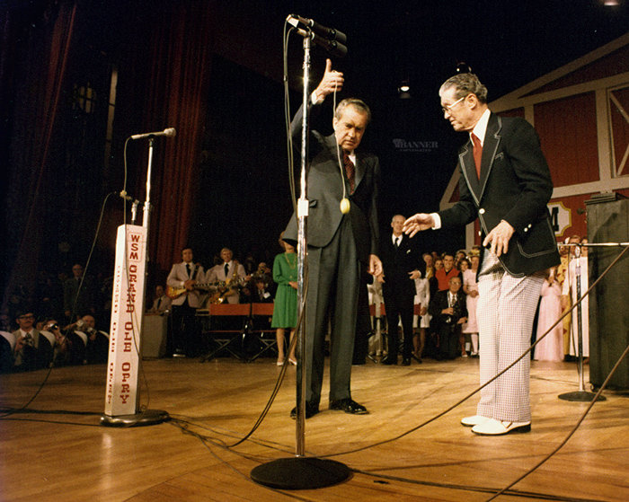 President Nixon getting a few pointers from country music legend and yo-yo master Roy Acuff at the Grand Ole Opry.