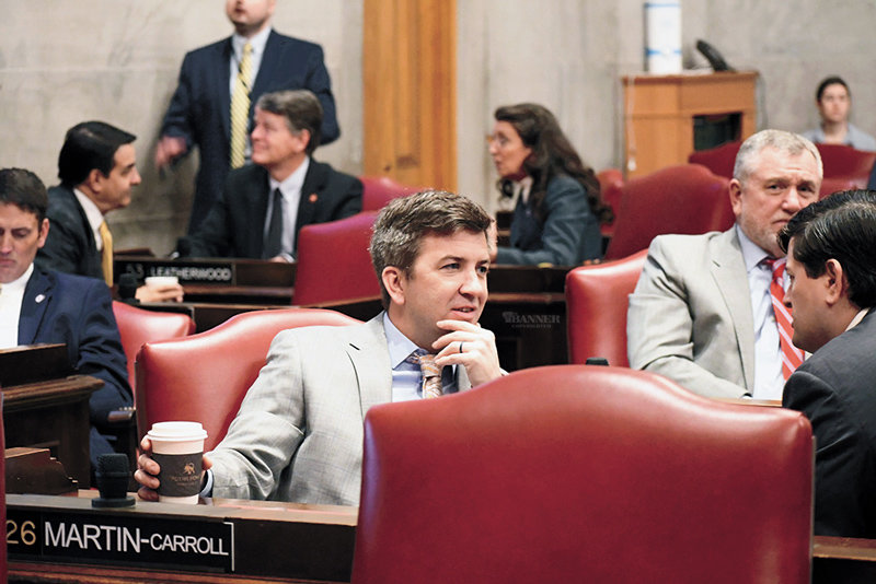 Representative Brock Martin in his assigned seat in the Tennessee House of Representatives.