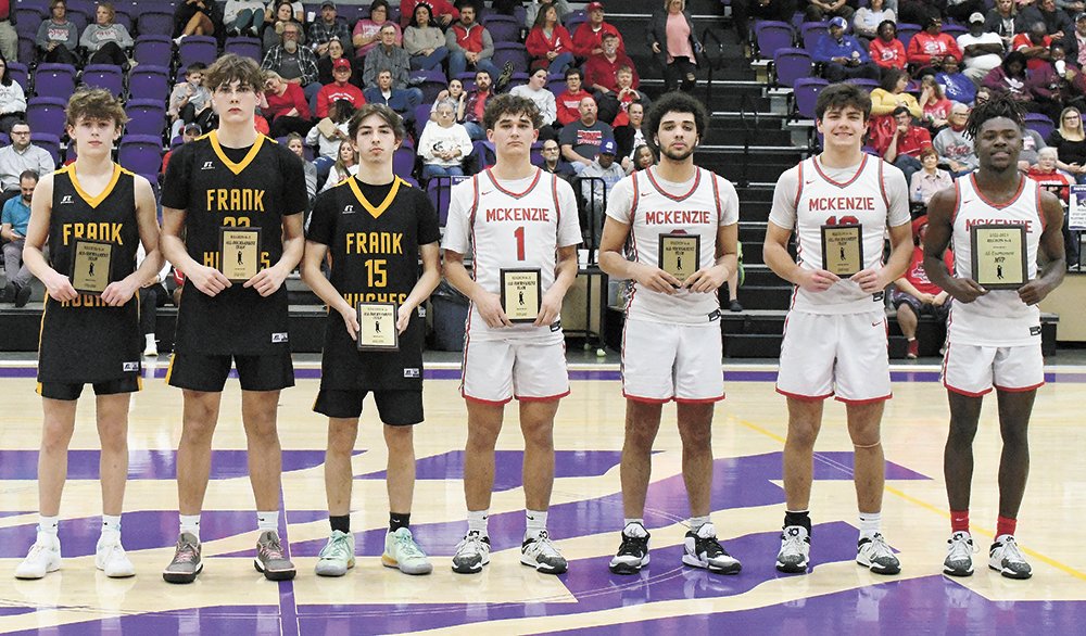 All Region Team - Frank Hughes - Weston Lineberry, Aiden Dicus, Ethan Nance..McKenzie - Zach Aird, Bryson Steele, Tate Surber, MVP Marquez Taylor.Not Pictured - Houston County Logan Medders, Carson Conwell; Perry County, Lachlan Matthews,.Linden Brown