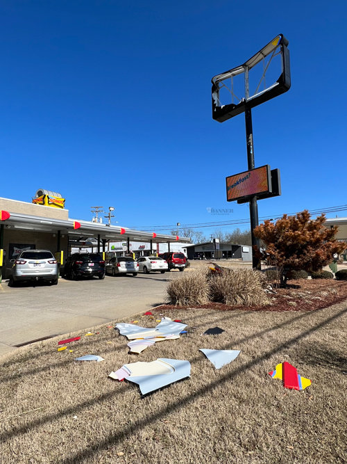 The signage at Sonic in McKenzie was destroyed by high winds.