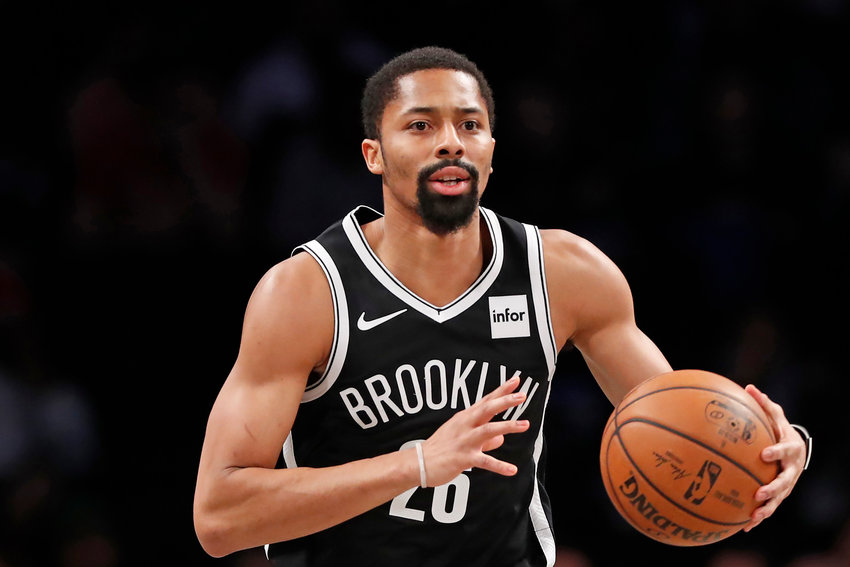 Brooklyn Nets guard Spencer Dinwiddie (26) during the first quarter of an NBA basketball game Wednesday, March 4, 2020, in New York. (AP Photo/Kathy Willens)