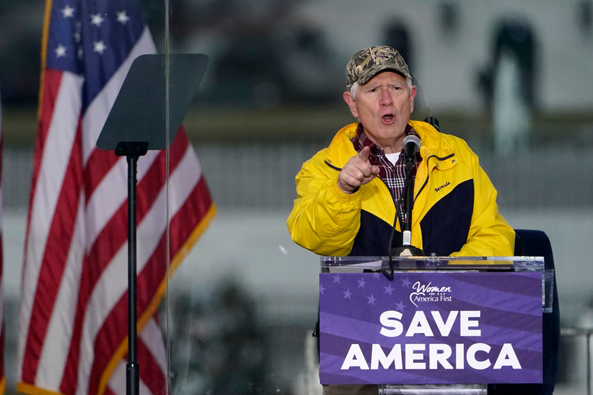 Rep. Mo Brooks, R-Ark., speaks Wednesday, Jan. 6, 2021, in Washington, at a rally in support of President Donald Trump called the &quot;Save America Rally.&quot; (AP Photo/Jacquelyn Martin)
