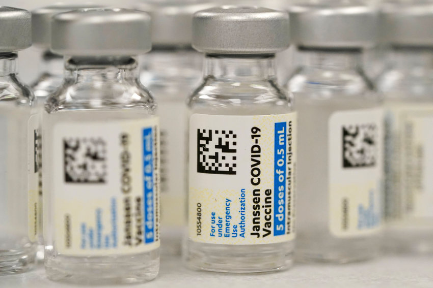 FILE - This Saturday, March 6, 2021 file photo shows vials of Johnson &amp; Johnson COVID-19 vaccine at a pharmacy in Denver. On Thursday, June 10, 2021, Johnson &amp; Johnson said that the U.S. Food and Drug Administration extended the expiration date on millions of doses of its COVID-19 vaccine by an extra six weeks. (AP Photo/David Zalubowski, File)