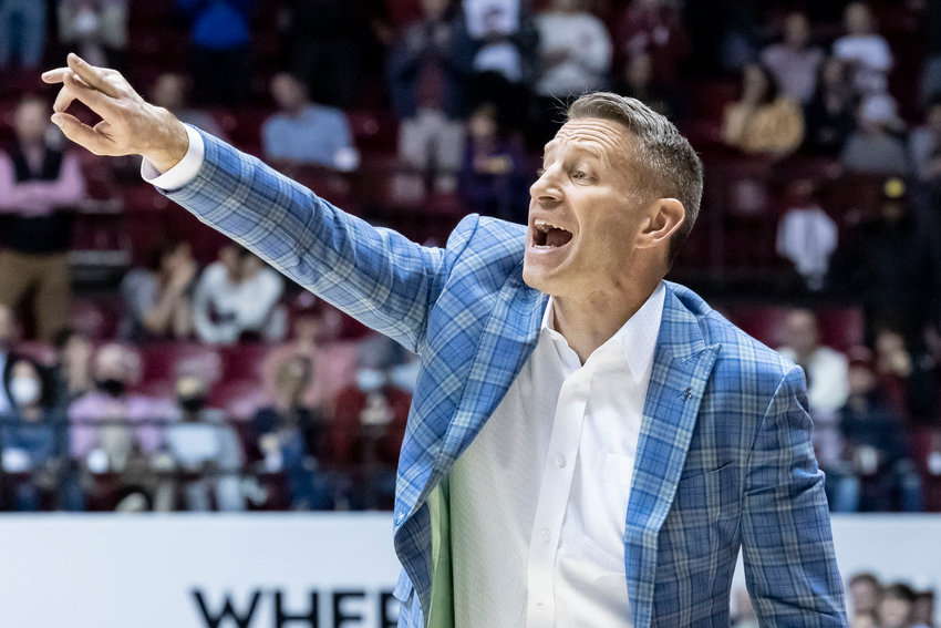 Alabama head coach Nate Oats directs his players during a game this season. The Tide beat Missouri in Tuscaloosa on Saturday.